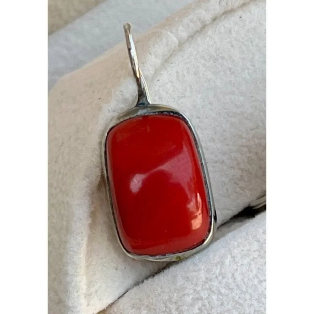 Sterling Silver and Red Coral Ring and Earring Statement Set EUC Size 6.75